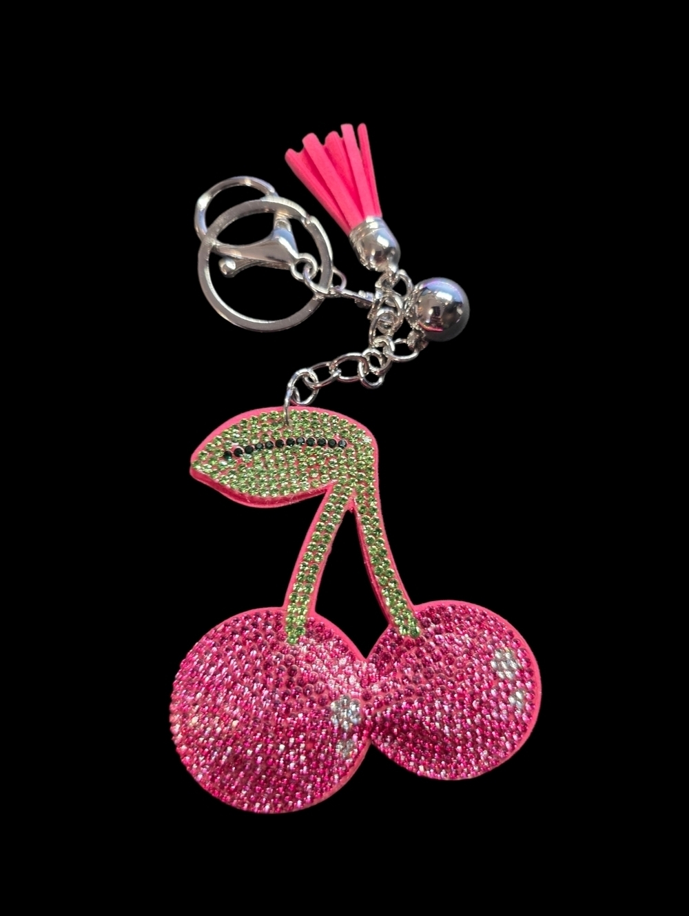 Sparkling Pink Cherry Bag Charm Keychain
